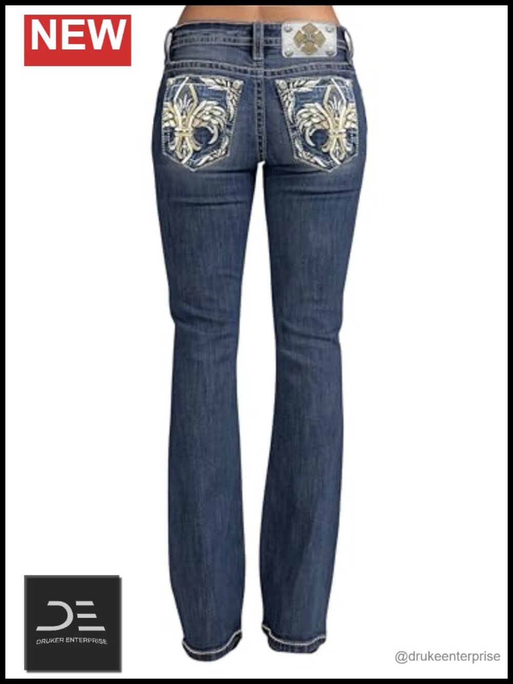 Mid Rise Bootcut Jeans with Embellished Pockets